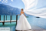 Bridal Dress: Sans Pareil Bridal Collection 2017: 1064 - Embroidered lace appliques on ball gown Sculpted sweetheart bodice and basque waist  