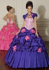 Quinceanera Dress: Quinceanera/Vizcaya: 88012 - 2 PCE GOWN: BEADED SILKY TAFFETA W/REMOVABLE FLOWERS  