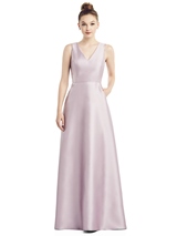 Prom Dress: Alfred Sung Bridesmaids 2020 - D778 - Sleeveless V-Neck Satin Gown with Pockets  