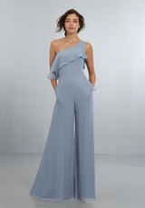 Prom Dress: Mori Lee BRIDESMAIDS SPRING 2018 Collection: 21574 - Chic Chiffon One Shoulder Jumpsuit with Flounced Neckline  