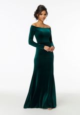 Prom Dress: Mori Lee Bridesmaids Collection: 21724 - Off-The-Shoulder Velvet Bridesmaid Dress  